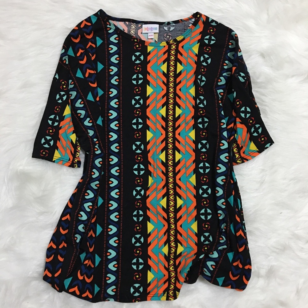LuLaRoe Irma top in black with colorful details